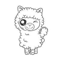 Cute alpaca is standing cartoon vector for coloring