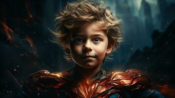 Being a superhero with special powers on dark background with a place for text photorealism photo