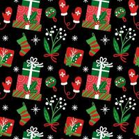 regalo cajas y regalos en Navidad y nuevo año. Navidad decoración y otros típico atribución. sin costura modelo. vector. vector