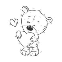 Cute bear standing carrying heart cartoon vector for coloring
