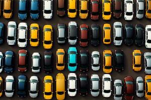 Top view of a row of cars on a dark background photo