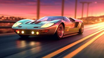 Sport car on the road at sunset photo