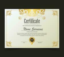 Luxury white and gold certificate with gold frame color vector