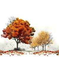 Autumn tree and leaf with white background high quality ai generated image photo