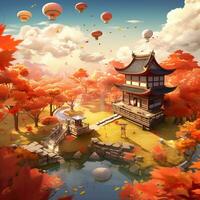 Autumn virtual fantasy levitation scene high quality ai generated image photo