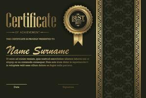 Luxury gold certificate with gold frame color vector