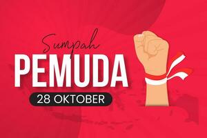 Hari Sumpah Pemuda celebration October 28th banner with text and hand fist illustration vector