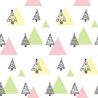 Winter hand drawn seamless pattern.  Vector Christmas tree line illustration. Happy New Year Holiday