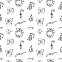 Vector Christmas seamless pattern. Happy Winter Holiday background. Doodle outline New Year ornamen