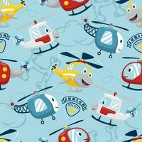 Seamless pattern vector of funny helicopters cartoon