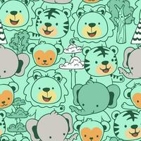 Seamless pattern vector of funny safari animals in contour line art style