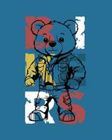 Vector illustration of cute bear line art cartoon in bikers costume