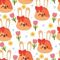 seamless pattern cartoon bunny and flower. cute animal wallpaper for textile, gift wrap paper vector