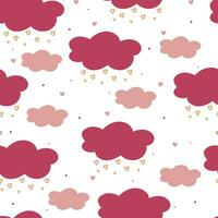 seamless pattern cartoon purple clouds and hearts vector