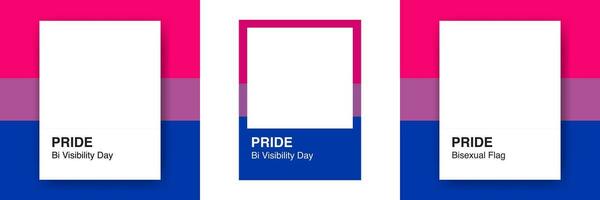 Set of Bi Visibility Frames and Designs in Instant Film Concept in Bisexual Flag colors. For photo frames, design borders, invitations, cards, posters, prints, stickers. Editable Vector Art.