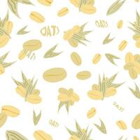 Hand Drawn Oat and Wheat pattern with oats words lettering doodle in shape of oat. Seamless wheat pattern backdrop template for prints, backgrounds, wraps, packaging. Vector Illustration. EPS 10.