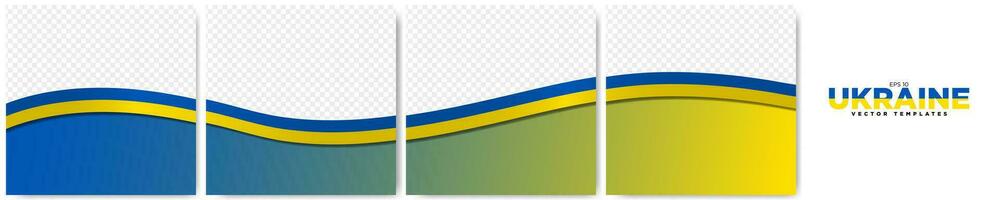 Set of Continuous Ukraine Flag Template Frames. Set of carousel Ukrainian Ribbon Flag card layout templates. Social Media template with flag of Ukraine. Vector Illustration.