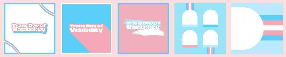 Trans Day of Visibility Greeting Card and Background Set in transgender pride flag colors. Celebrated on March 31. Editable Vector Illustration. EPS 10.