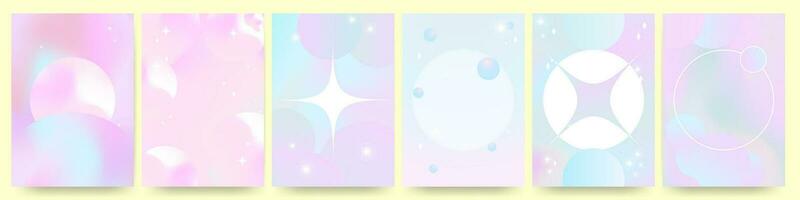 Set of Holographic blue pastel background templates. Liquid gradient concept. Abstract pastel gradients. Modern and trendy concept. Bright palette. Vector. EPS 10. vector