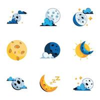 Set of Nighttime Flat Illustrations vector