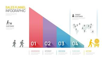 Infographic Sales funnel diagram template for business. Modern  Timeline 5 step level, digital marketing data, presentation vector infographics.