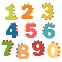 A set of numbers stylized as a dinosaur of different colors vector