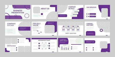 Presentation template, Purple and gray infographic elements on white background. Vector slide template for business project presentations and marketing.