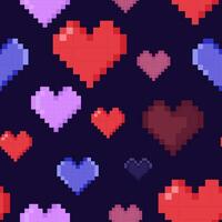 Blue dark pixelated heart seamless pattern vector