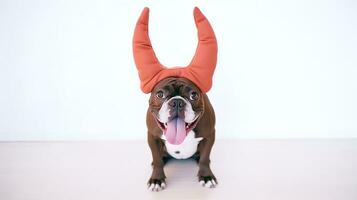 Dog with bunny ears isolated on a white background. AI generative photo