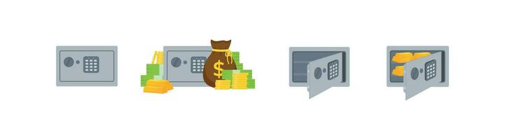 Set of closed and open safes vector