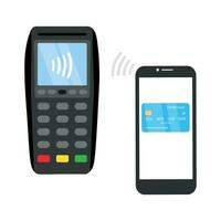 The concept of contactless payment through the application on the phone vector