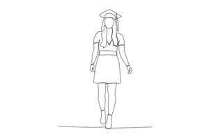 Continuous one-line vector of a female college student walking