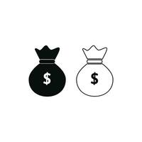 Money bag icon silhouette and line on white background vector