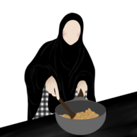 Hijab woman cooking in the kitchen png