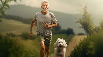 A man jogging with his dog photo