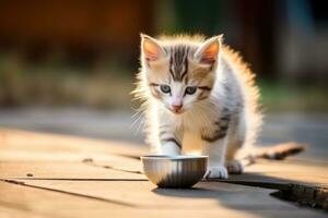 Little kitten drinks milk photo