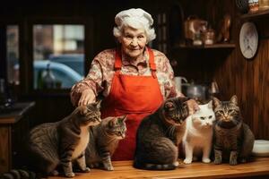 Grandmother with her cats photo