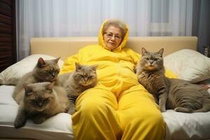 Grandmother with her cats photo