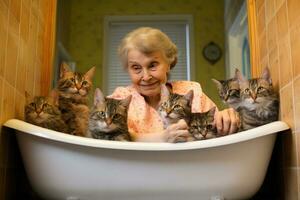 Grandmother with her cats photo