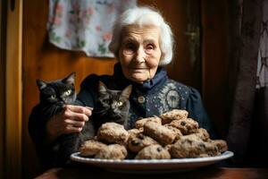 Grandmother with her cats photo