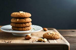 Ai generative, peanut cookie at wooden table photo