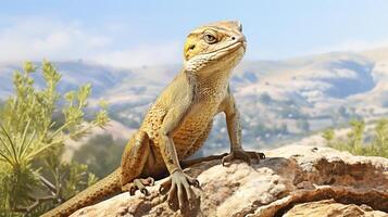 Iguana on the rock Closeup of an skink on a rock AI generative photo