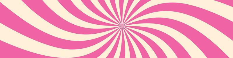 Pink ice cream and candy swirl background, lollipop vortex patterns intermixed with strawberry and circus elements. Retro spiral design. Flat vector illustration isolated