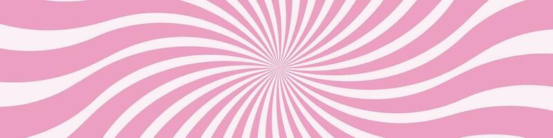 Pink ice cream and candy swirl background, lollipop vortex patterns intermixed with strawberry and circus elements. Retro spiral design. Flat vector illustration isolated