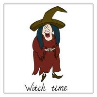 Witch isolated on white. Hand-drawn doodle illustration. Halloween witch, decoration. Colored doodle drawing. vector