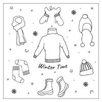 invierno ropa recopilación. dibujado a mano garabatear conjunto de calentar atuendo. vector