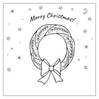 Christmas wreath. Hand-drawn doodle vector illustration for coloring book. New year decoration.