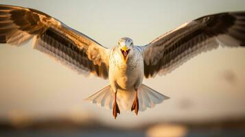 Seagull in flight Closeup of a seagull in flight AI generative photo