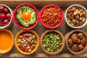 Indulge in the colorful nourishment of a captivating image showcasing a diverse selection of healthy foods ai generative photo