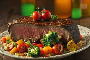 Grilled Beef Steak with Vibrant Vegetable Medley Immerse yourself in a flavorful fusion of tastesai generative photo